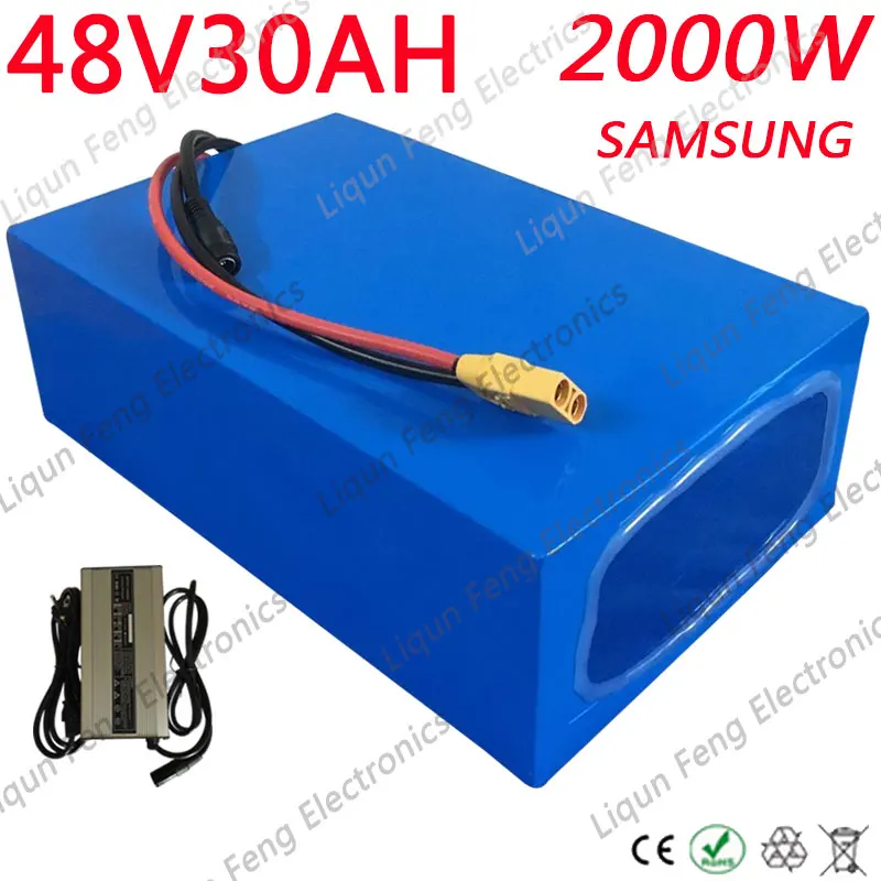Таможенный налог 48V 1000W 2000W Батарея 48V 30AH Электрический велосипед Батарея 48V 30AH литий Батарея Применение samsung сотовый телефон с 5ACharger