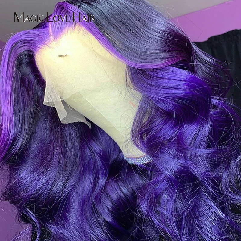 Lace Wig Human-Hair Colour Pre-Plucked Purple Part for Women Magic-Love-T Remy