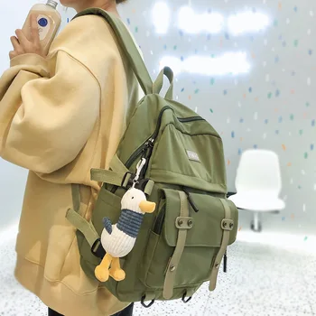 

Women Waterproof Nylon Backpack Student Cute School Bag Kawaii Girl Backpack Laptop Female Fashion Book Bag Buckle Ladies Luxury
