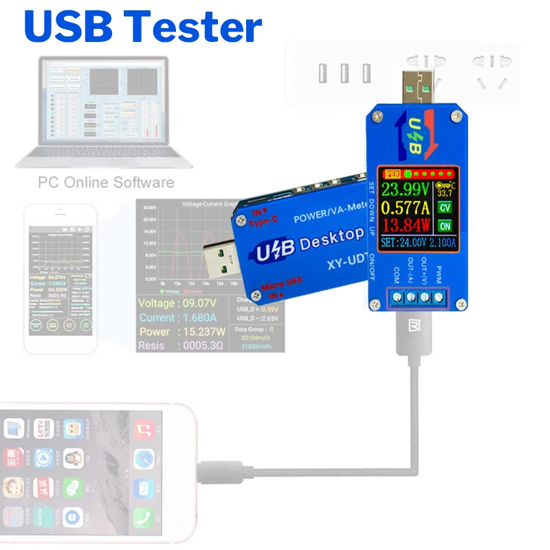 USB тестер повышающий/понижающий преобразователь мощности модуль 5 В до 0,6-30 в 2A Регулируемая мощность питания напряжение тока измеритель емкости
