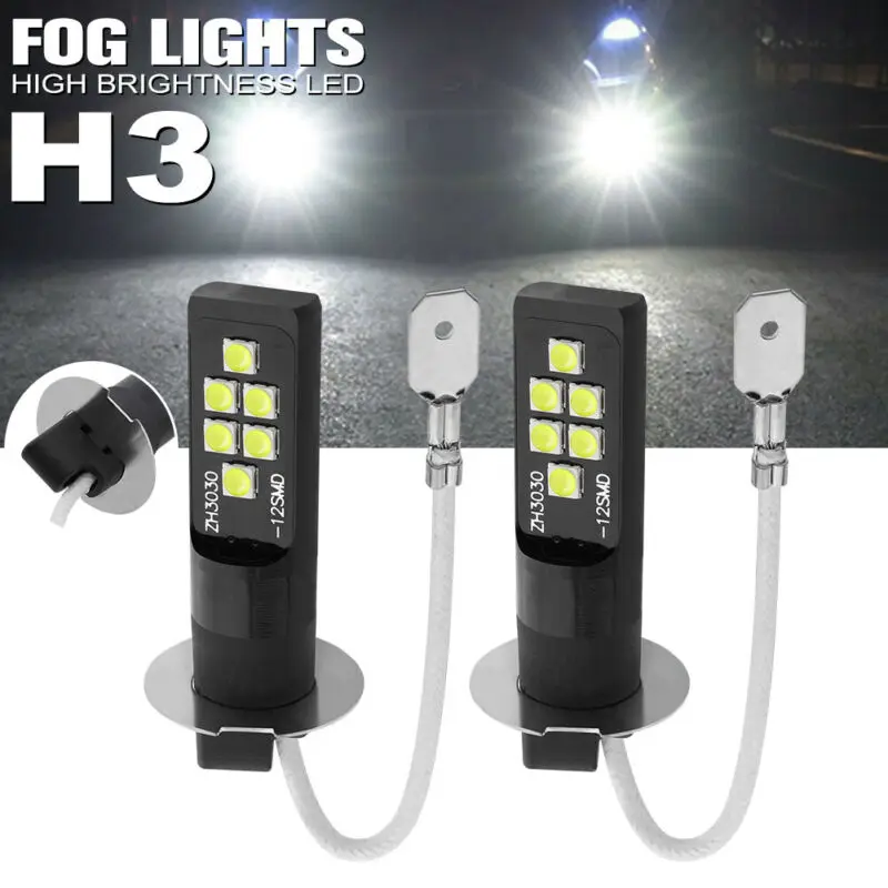 hid lights for car 2pcs H3 LED Fog Light Bulb DC12V 3030 SMD 6000K White Car Fog Light High Bright DRL Driving Lamp Built-in High Quality Ic hid lights for car