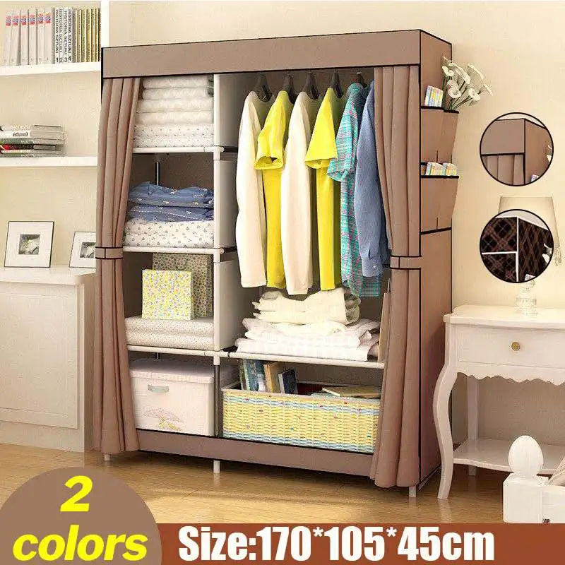 

Multifunction Folding Clothes Storage Cabinet Dustproof Moistureproof Closet Stainless steel frame DIY Non-woven Cloth Wardrobe