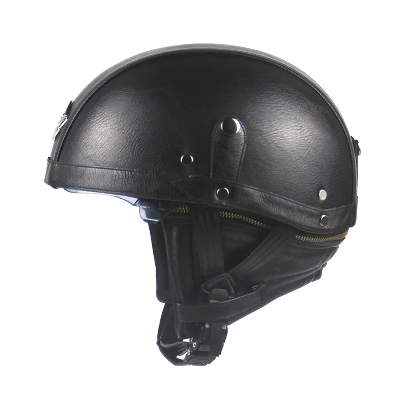 

Black Adults Half Helmet Motorcycle 3/4 Open Face Helmet Electric Vehicle Personality Four Seasons Helmet With Visor