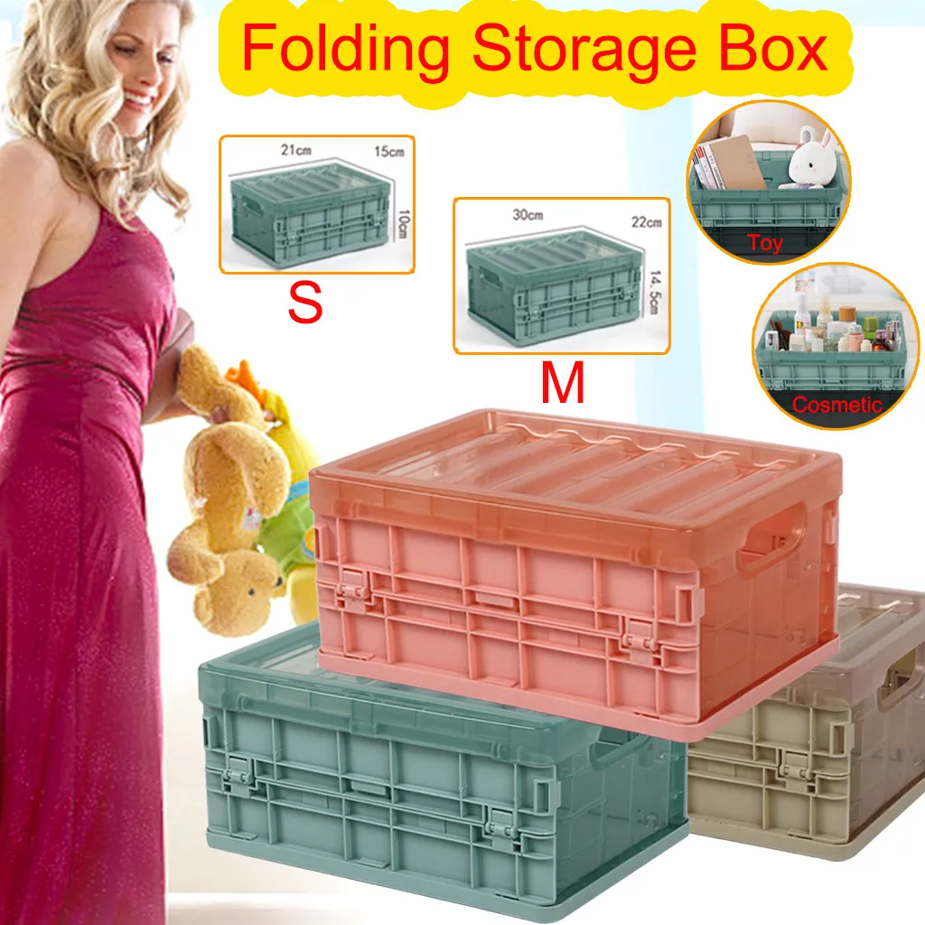 

Plastic Folding Storage Container Basket Crate Box Stack Foldable Organizer Box Container Sundries Storage Bathroom Home 2020#A