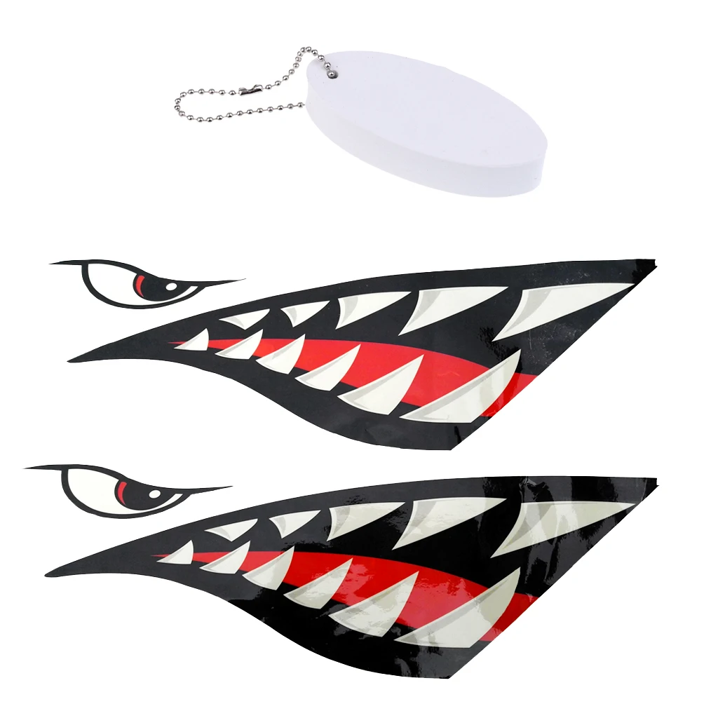 2x зубы акулы наклейки Наклейка Рыбалка лодка каноэ каяк графика аксессуары + синий плавающий ключ Chai