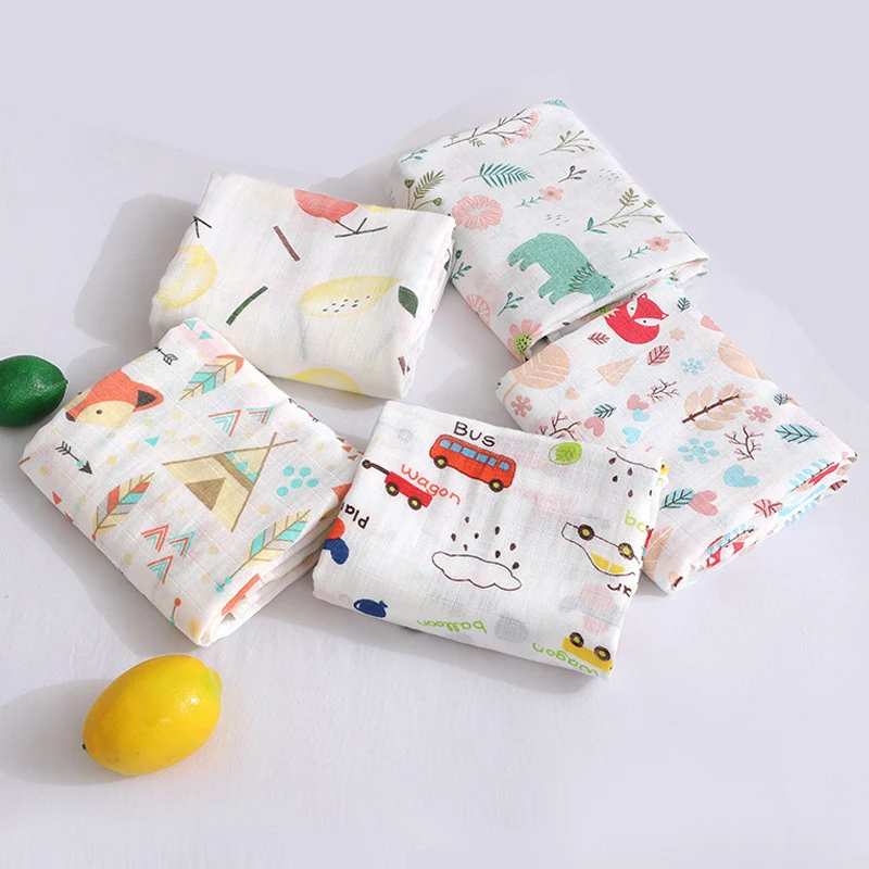 

Muslin 100% Cotton Animal Baby Blanket Swaddle Soft Newborn Blankets Bath Gauze Infant Wrap Sleepsack Stroller Cover 110*120cm