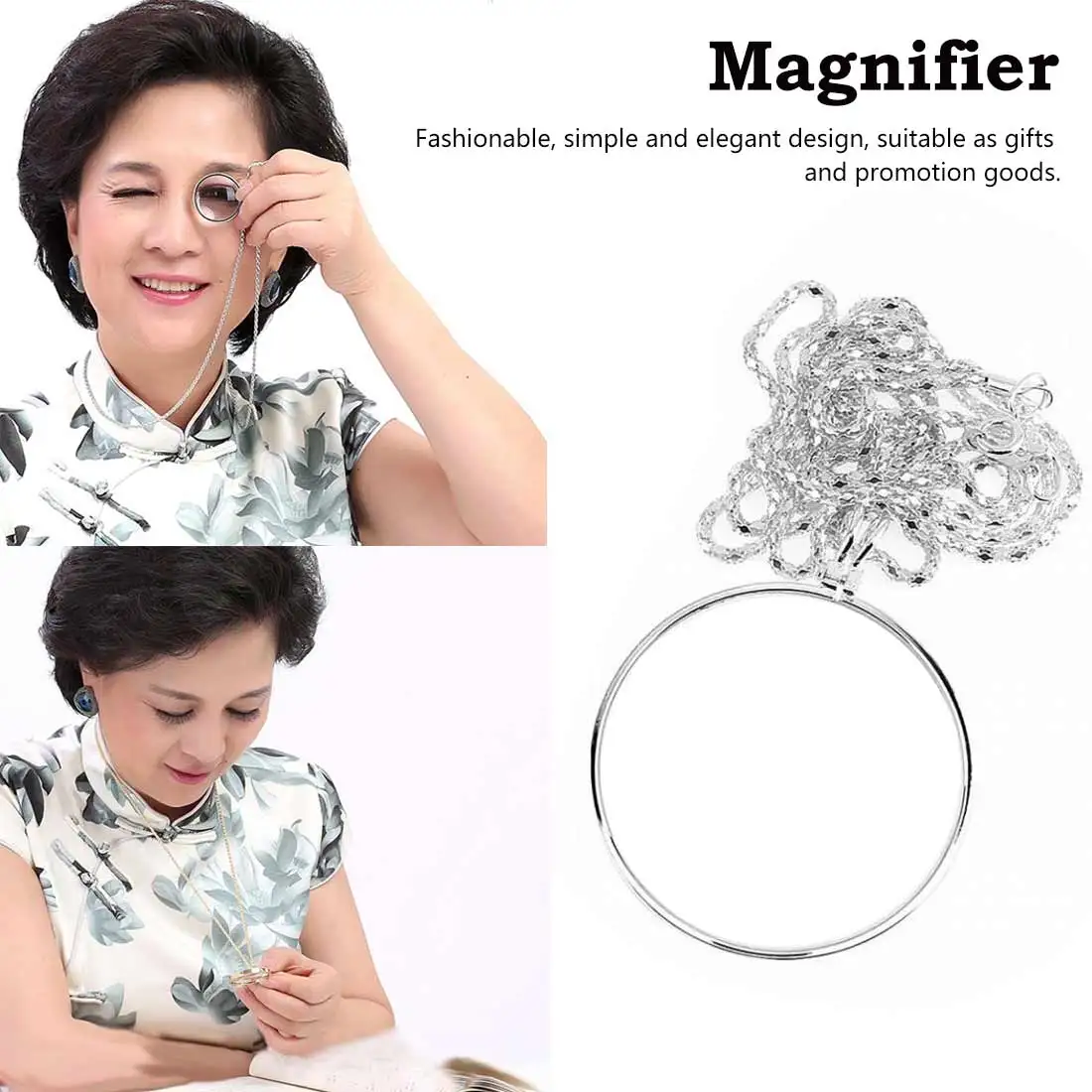 

Necklace Magnifier Hanging Loupe 5X Utility Monocle Len Coin Magnifying Glass Pendant with 450mm Metal Chain for Increase Vision