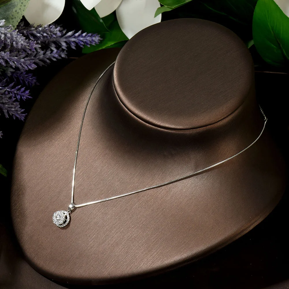 HIBRIDE Fashion Luxury Round Zircon Women Jewelry Sets with Silver Color Crystal Earrings Necklace Weddings Set for Party N-1426 - Image 5