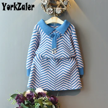 

Yorkzaler Spring Autumn Kids Clothing Set For Girl Printed Striped Children 2pcs Outfits Long Sleeve Sweater With Skirt 3Y-7Y