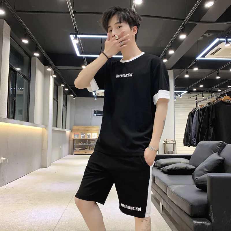 

Teenager Summer Set Men's Short Short Sleeve T-shirt 2019 New Style Clothes Students Korean-style Trend Loose-Fit Popular Brand