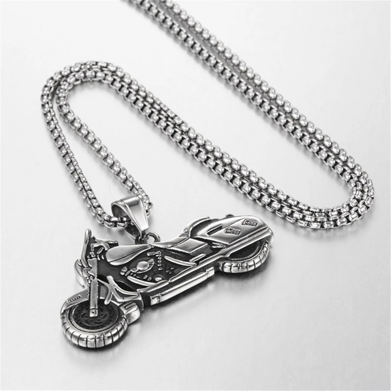 Mens Motorcycle Necklace Stainless Steel Motor Sports Retro Punk Hip Hop Style Cool Pendants New Fashion