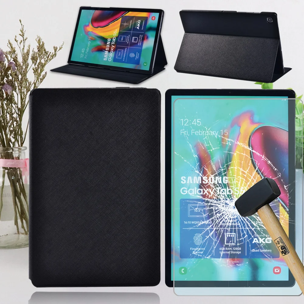 

For Samsung Galaxy Tab S5e T720/T725 10.5 Inch Tablet Case Pure Black Protective Case + Free Stylus + Glass Tempered Film