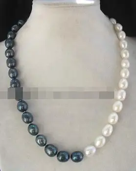 

wholesale freshwater pearl white black egg 9-10mm necklace 19" nature beads