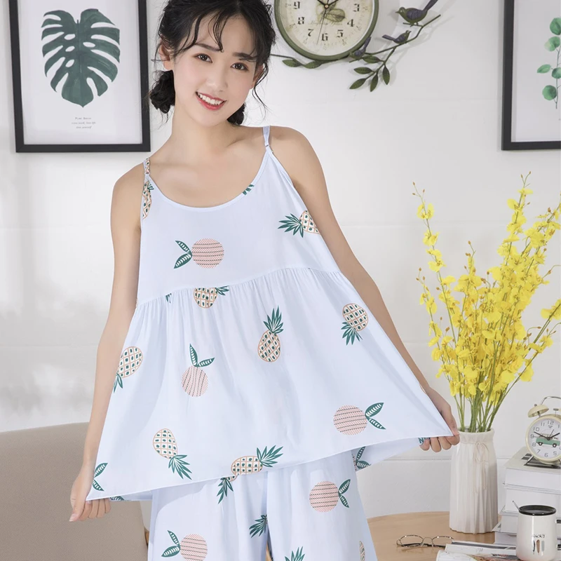 

2019 New Woman Pajama Set Round Neck Print Cartoon Top And Bow Front Short Sleeve Casual Pajama Set