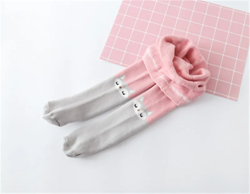 Pink Cat Зимние вязаные колготки для малышей; хлопковые плотные колготки для девочек; модные теплые детские колготки с милым рисунком животных - Цвет: Pink Cat