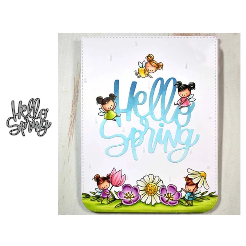 Металлические штампы с буквами Hello spring штампованные для украшения скрапбукинга
