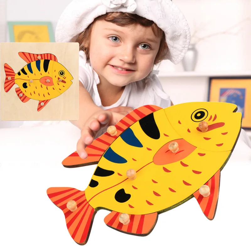 

Wooden Children Early Education Large Peg Educational Kindergarten Montessori Teaching Aids Jigsaw Puzzle Basswood Animals Panel