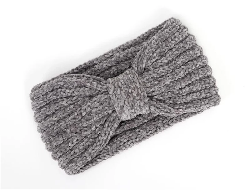 Gray Bohemian Bezel Knitting Warm Winter Autumn Elastic Headband Headwear Cross Bow Fashion Women Girls Headhoop Hair Accessories - Color: Gray