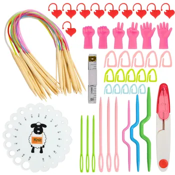 18pcs Bamboo Circular Knitting Needles Set 60cm Knitting Needles and Sewing Accessories DIY Weave Craft Tools With Bag For Women 3