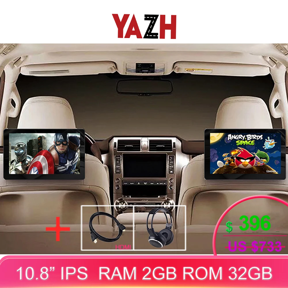 YAZH 10,8 дюймов 16 Гб автомобильный монитор подголовника Android 1920*1080 HD дисплей fm-передатчик с 1 выходом AV, 1 способ AV вход. Выход HDMI