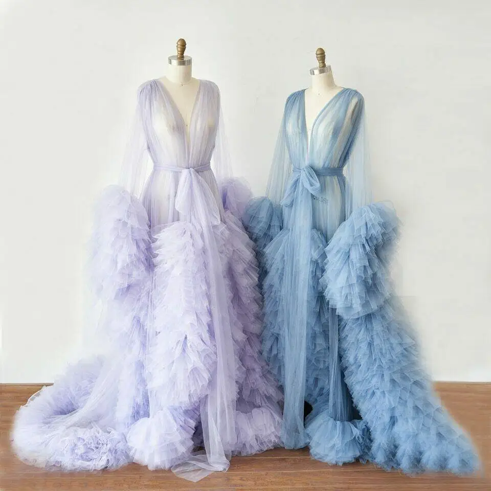 Maternity Robes Bathrobe Women Long Tulle Dresses Photo Shoot Birthday Party Bridal Fluffy Party Sleepwear Made maternity dress robe