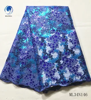 

Beautifical african lace fabrics sequins embroidery fabric High quality ngerian tulle lace sequins fabric for dress ML34N146