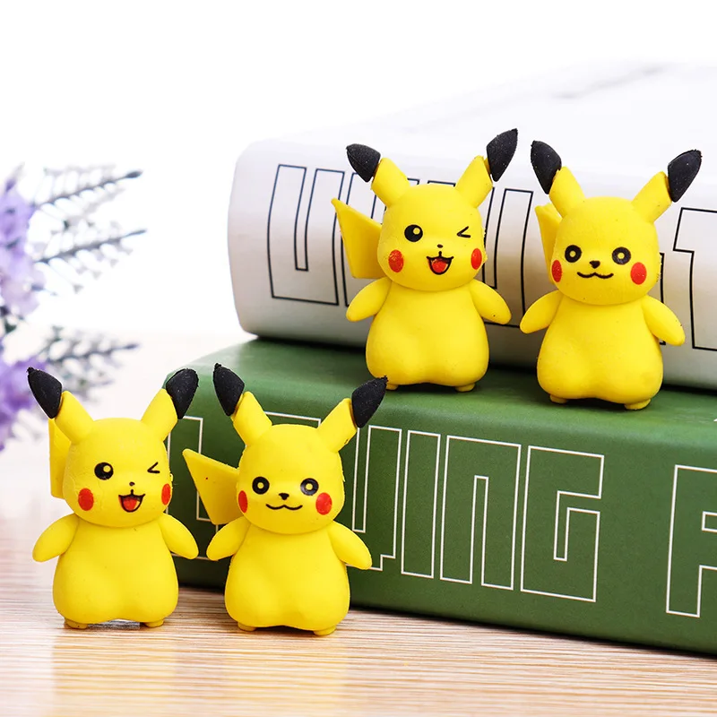 

4 pcs/lot 3D Pikachu Removable Rubber Eraser Primary Student Prizes Promotional Gift Stationery