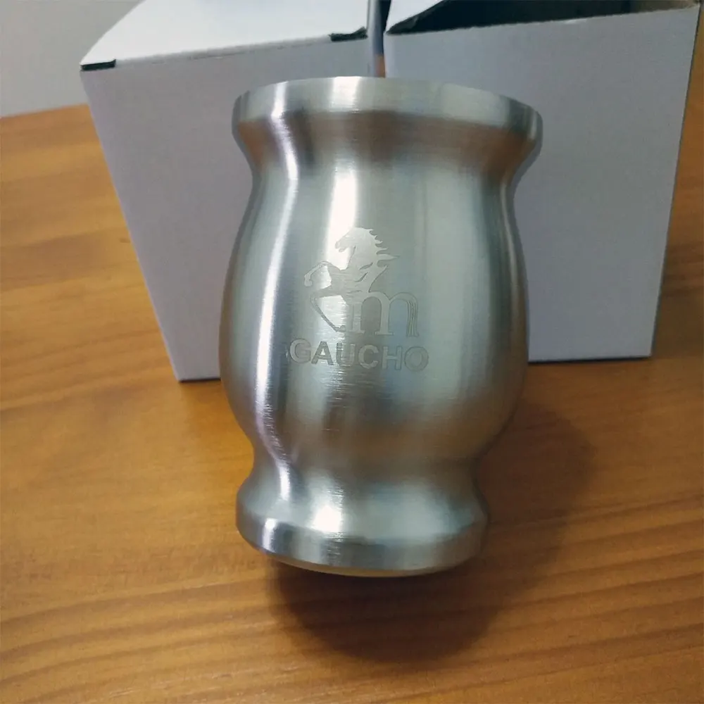 1PCS/Lot Yerba Mate Gourds Calabash Tea Infuser Sets Stainless Steel Double Wall Heat Insulated Easy Hold Hot sale MT019-200 - Color: Silvery White Logo