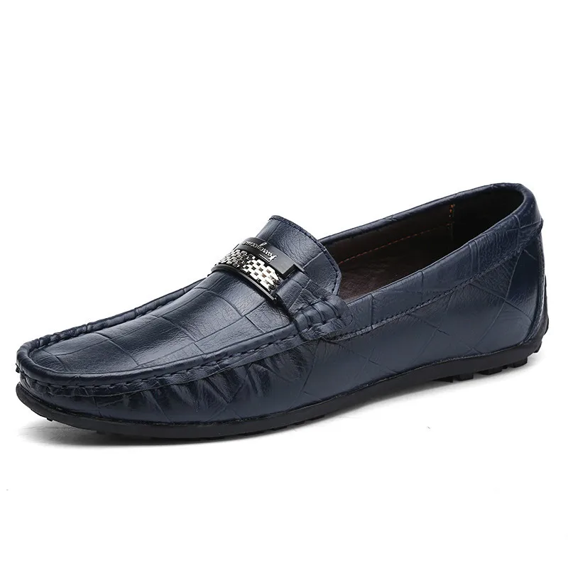 

2019 Genuine Leather Men Shoes Luxury Brand Loafers Italian Designer Mens Shoes Casual Black Slip on Moccasins Big Size 38-47