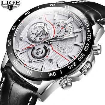 

LIGE New Watch For Men Military Sports Waterproof Wristwatch Creative Multifunction Watch Male Clock Brown Genuine Leather Watch