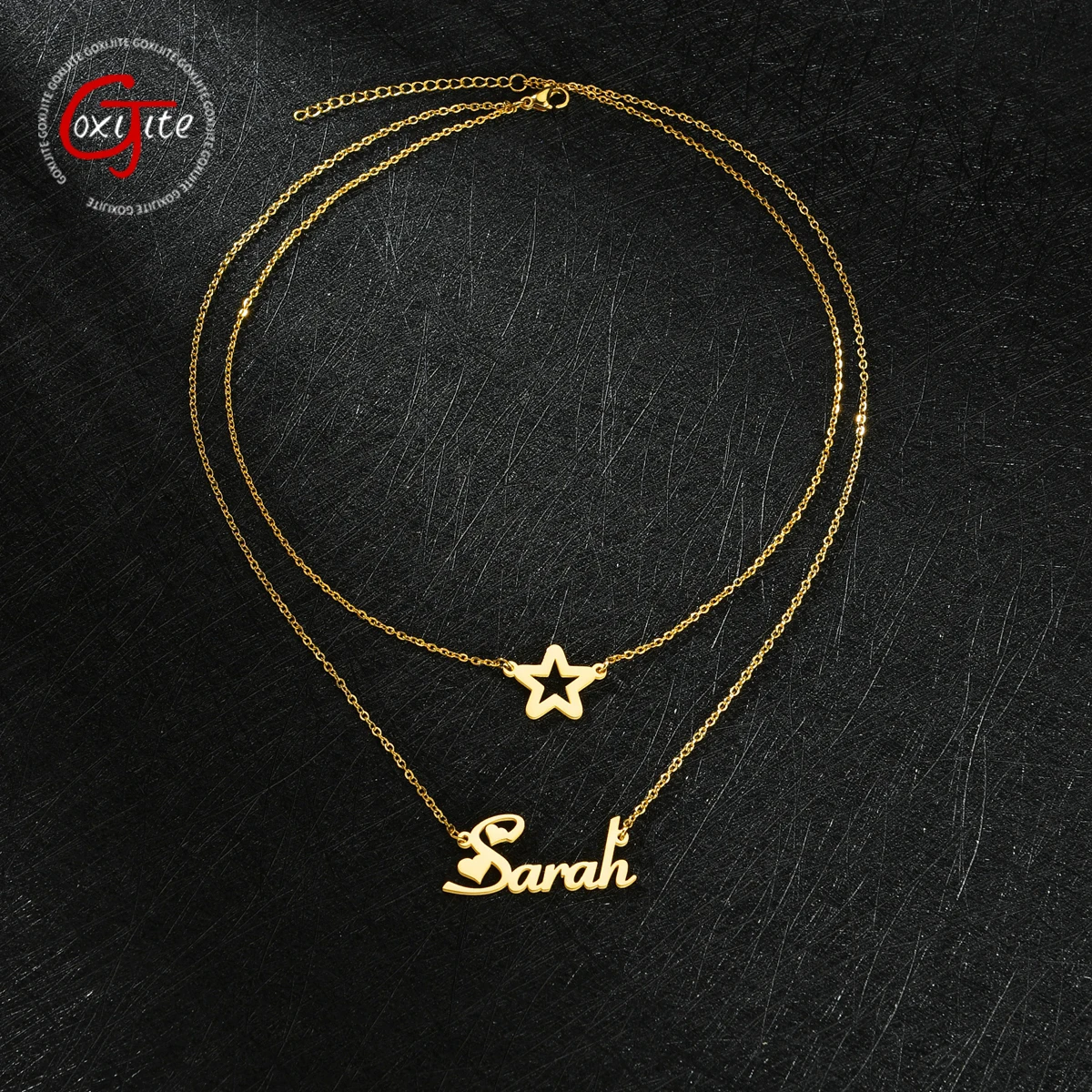 Goxijite Fashion Double Layer Name Necklace Personalized Letter Name Star Choker Necklace Jewelry Woman Gift