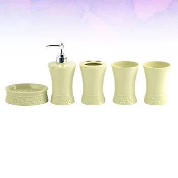 

5pcs/Set Plastic Bath Accessories Set Cups Toothbrush Holder Soap Dish Dispenser Bathroom Suit Premium Toilet Set (Green)