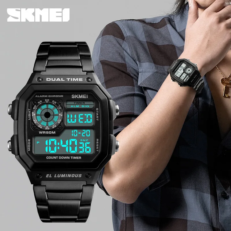 

Skmei Hot Selling Electronic Watch Cool Square with Numbers Watch Skmei Gold Plating Watch