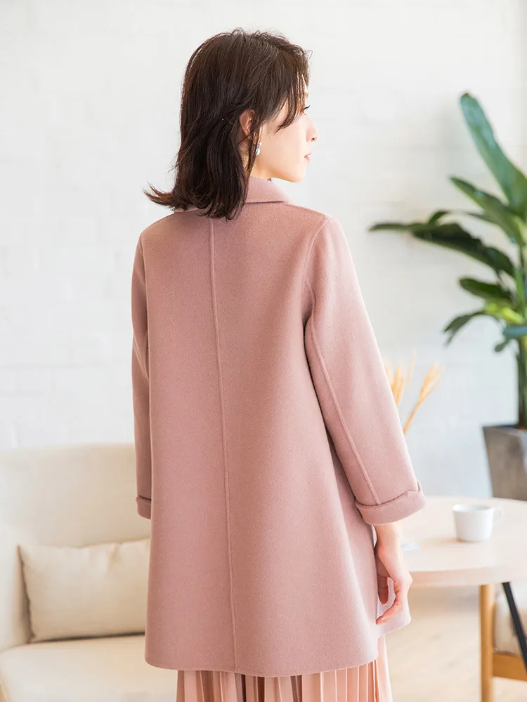 

New Fashion Autumn Women Wool Coats elegant Long Sleeve Double Breasted Female Overcoat casaco feminino Tops LX2089
