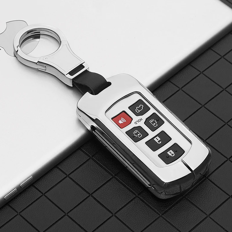 Metal leather Car Key Cover Case For Toyota Sienna 2011-2020 Key Tacoma Tacoma Smart Keyless Remote Keychain Protector 6 Button