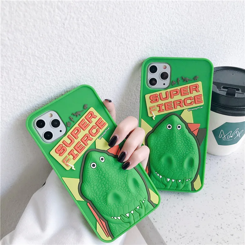 Coque de téléphone dinosaure réaliste de dessin animé 3D, coque en silicone souple, coque antichoc pour iPhone 14 Pro Max, 13, 12, 11