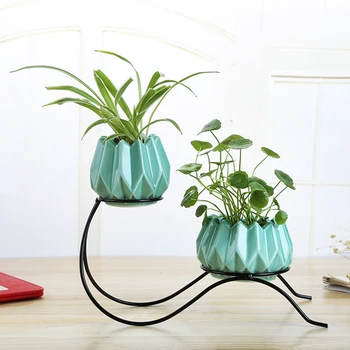 

SZS Hot Minimalist Green Plant Hydroponic Vase Iron Holder Ceramic Scindapsus Container Home Living Room Decoration Ornaments