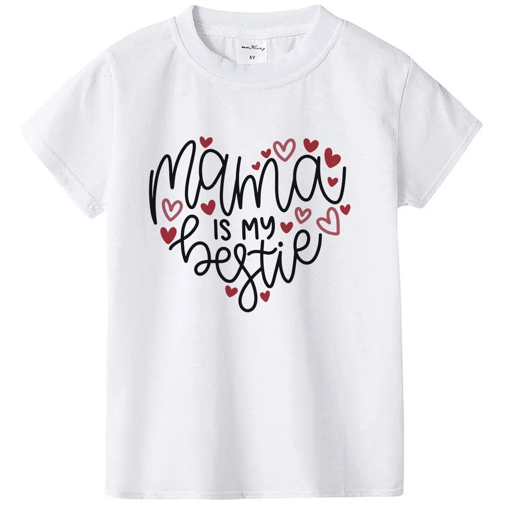 Mama Is My Bestie/детская футболка на День святого Валентина Забавные футболки с надписью «Love Mama» для мальчиков и девочек, детские модные повседневные футболки с надписью «Valetine»