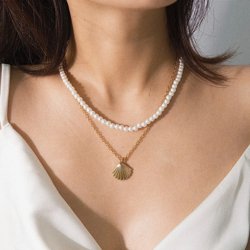 Женское многослойное ожерелье KMVEXO, многослойный чокер с искусственным жемчугом и замком