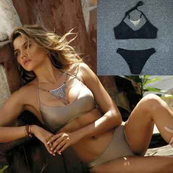 

Plus Size Bikini 2021 New Mujer Swimwear Woman Bikinis Set Solid Black Swimsuit Swimming For Suit Women Biquini Bathing XL Party