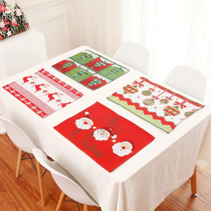 

Christmas Placemats Non Slip Table Mat Polyester Printed Table Pad For Xmas Party Kitchen Accessories Dining Table Decor