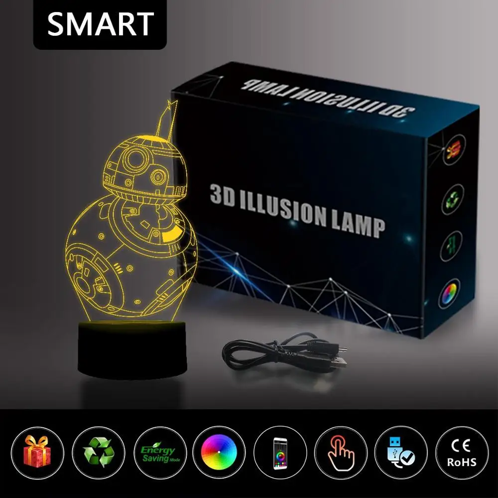 NiteApps 3D Звездные войны BB 8 ночник настольная иллюзия Лампа подарок на день