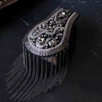 

New Suit Shoulder Brooch Strap Multi Tassel Rivet Epaulet Rhinestone Fabric Nail Bead Accessories Singer Compere Stage Jewelry