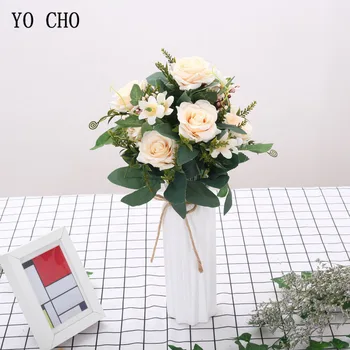 

12 Heads Small Rose Artificial Silk Flower Bouquet Home Hotel Table Decoration Fake Flowers Wedding Bride Holding Floral Bouquet
