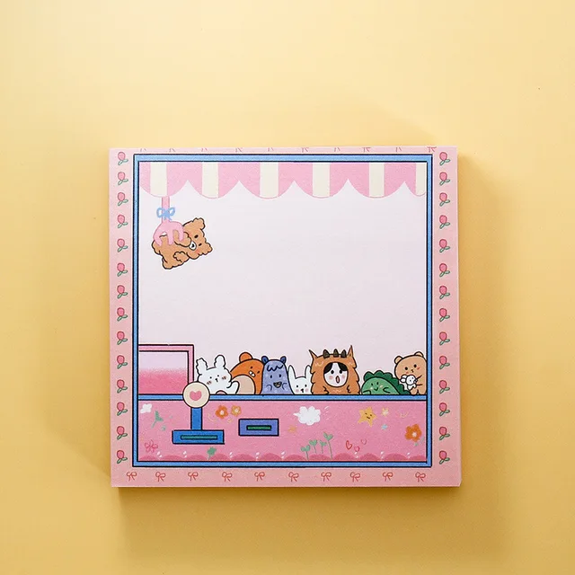 80Page Korean Notebook INS Wind Cartoon Animal Fruit Girl Pattern Horizontal Line Memo Pads Color N Message Cute Sticky Notes 7 Baby powder