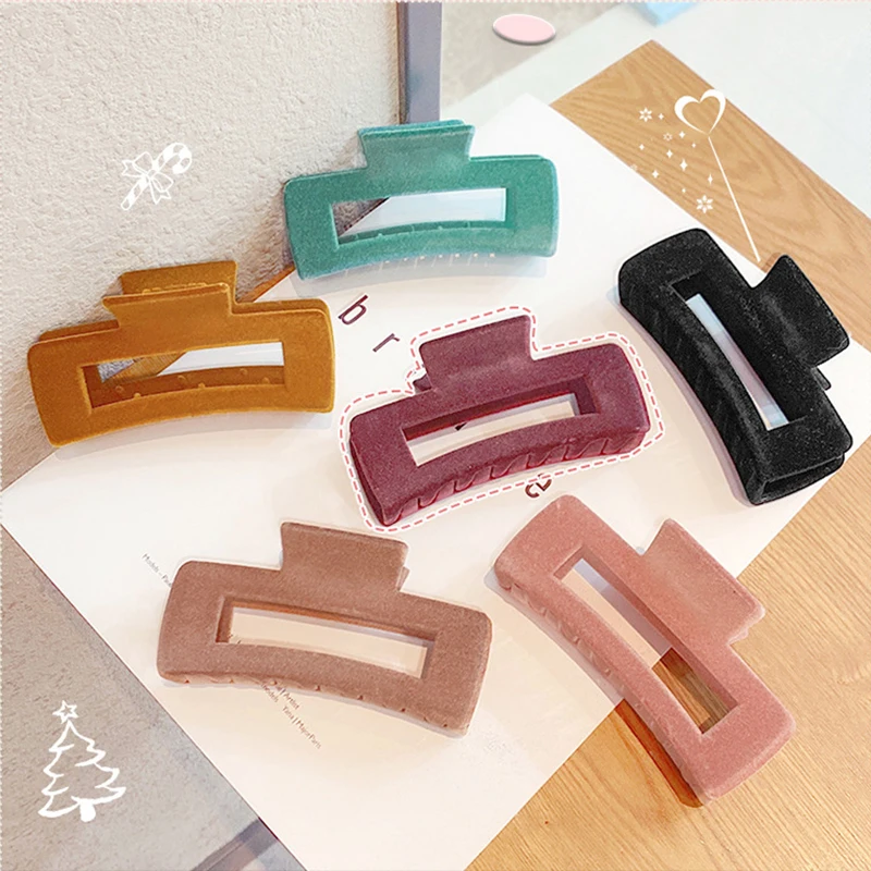 

Korean Solid Color Acrylic Big Hair Claw Clips For Women Fashion Elegant Square Hollow Hairpins Girls Barrettes Hair Accessories