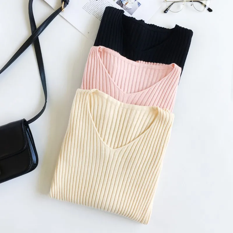 Autumn Winter Cotton Sweater Women New Soft Core Silk Long-sleeved Solid V-neck Slim Slimming Shirt Sweater Autumn Winter Cotton Sweater Women New Soft Core Silk Long-sleeved Solid V-neck Slim Slimming Shirt Sweater