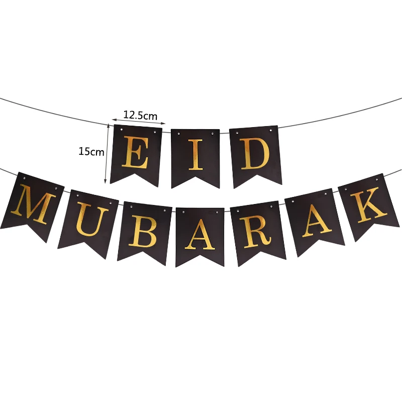 EID Mubarak Banner Glitter Star Moon Letter Paper Bunting Garland Islamic Muslim Party Ramadan Kareem Decorations for Home 2024
