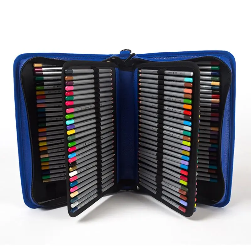 Bolsa do Lápis de Couro Slots de Couro Bolsa do Lápis Fontes da Arte Grande Capacidade Caneta Gel Papelaria pu 160 5 Cheap Estojo de lápis