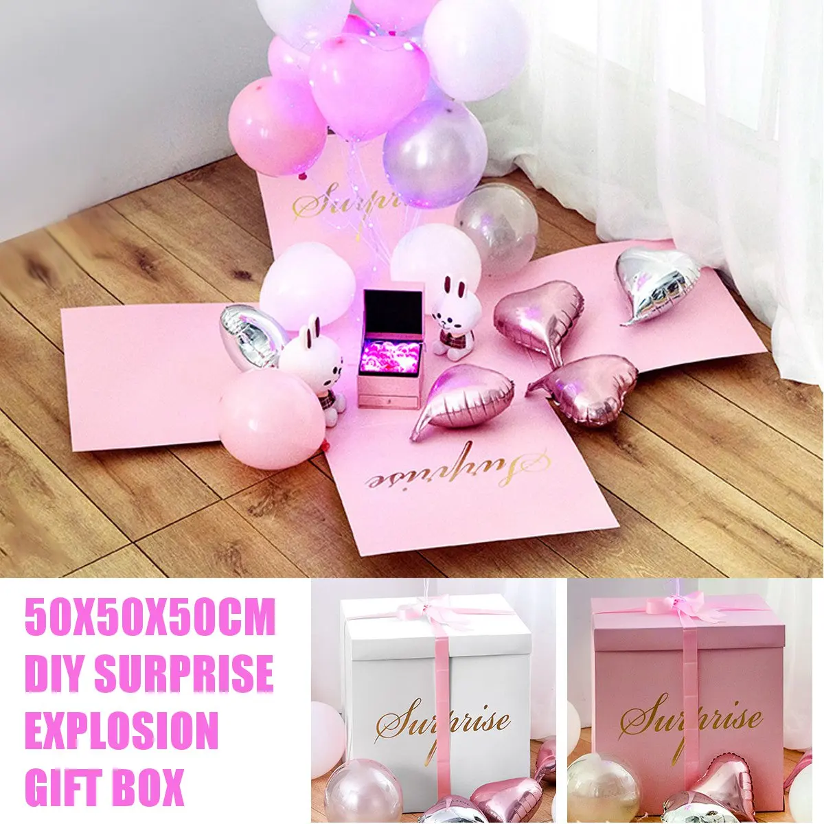 

Wedding Decorations DIY Surprise Explosion Gift Box Party Surprise Explosion Gift Balloon Bin Box Anniversary Gifts White Pink